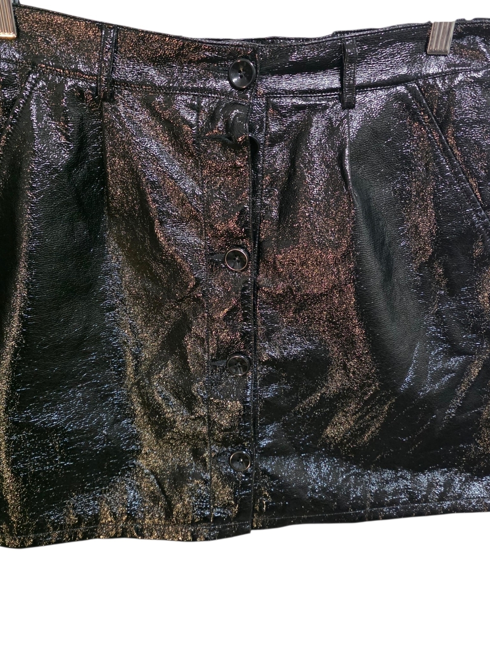 BP x Wildfang Faux Leather Mini Skirt Black Button Front High Rise Grunge Sz M